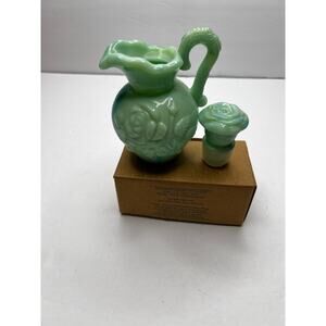 Vintage Avon Mint Green Swirl Jadeite Perfume Bottle/Pitcher & Rose Design Cap